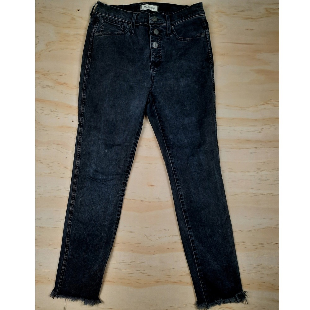 Madewell 10 High-Rise Skinny Jeans Black Button Fly Raw Hem 29P Petite